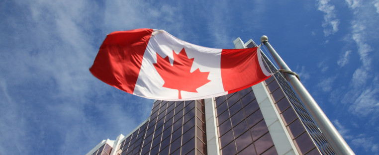 Canada flag and building
