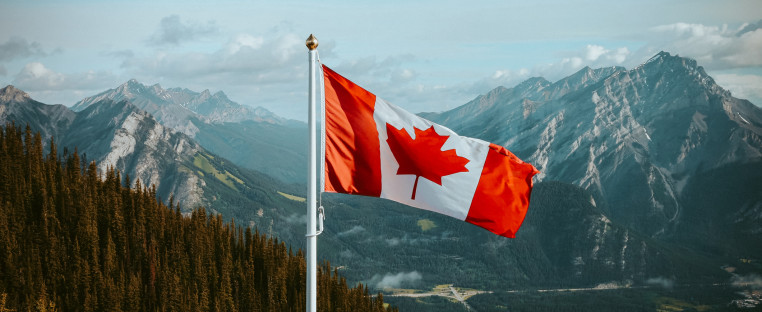 canada flag with mountains